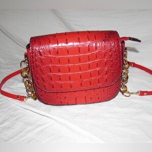 Red Croc-Embossed Shoulder Bag